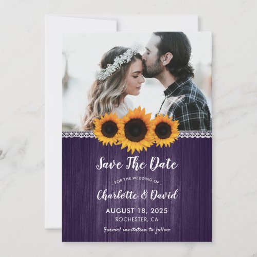 Purple Sunflower Save The Date Photo Cards