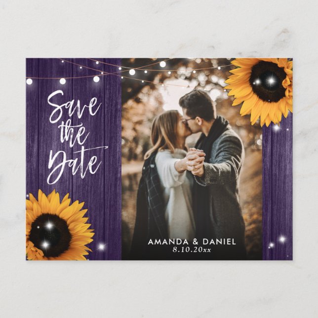 Purple Sunflower Save The Date Photo Postcard (Front)