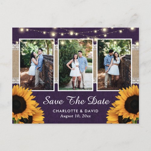 Purple Sunflower Save The Date Photo Postcards