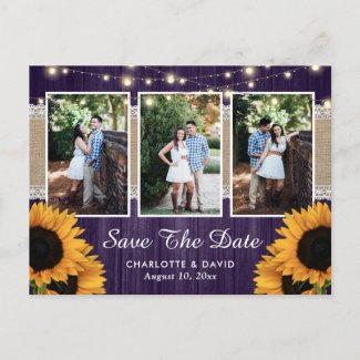 Purple Sunflower Save The Date Photo Postcards