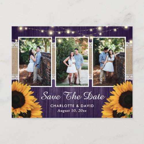 Purple Sunflower Save The Date Photo Postcards