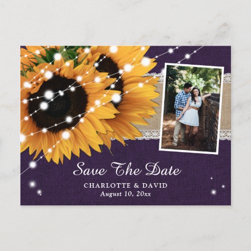 Purple Sunflower Save The Date Photo Postcards