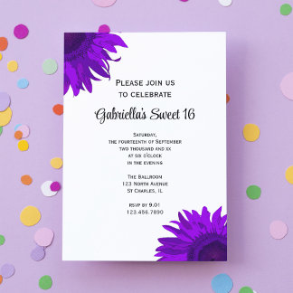 Purple Sunflower Sweet 16 Birthday Party Invitation