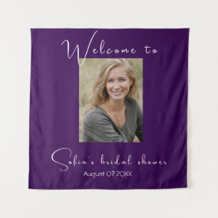 Purple sunflower watercolor photo bridal shower tapestry