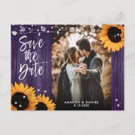 Purple Sunflower Wedding Photo Save The Date Announcement Postcard