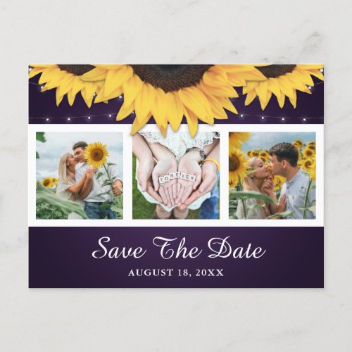 Purple Sunflower Wedding Photo Save The Date Announcement Postcard