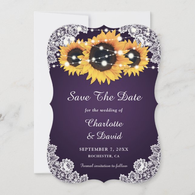Purple Sunflower Wedding Save The Date (Front)