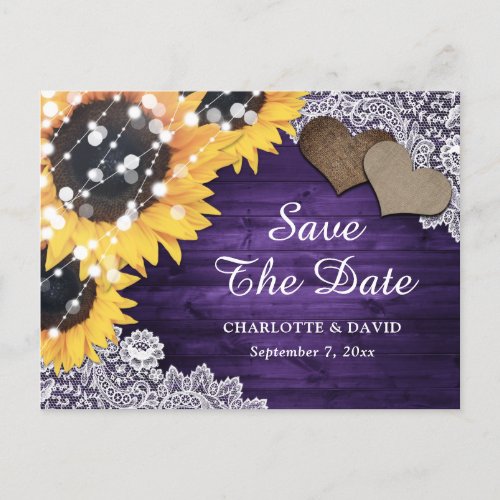 Purple Sunflower Wedding Save The Date Announcement Postcard