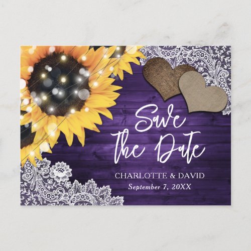 Purple Sunflower Wedding Save The Date Announcement Postcard