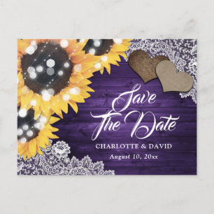 Purple Sunflower Wedding Save The Date Announcement Postcard