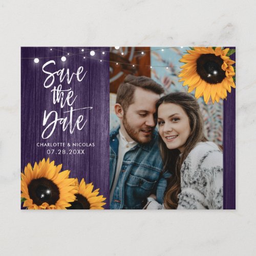 Purple Sunflower Wedding Save The Date Photo Postcard