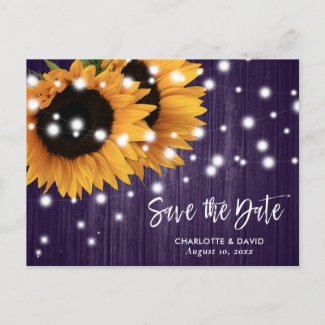 Purple Sunflower Wedding Save The Date Postcard
