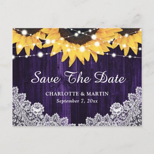 Purple Sunflower Wedding Save The Date Postcard