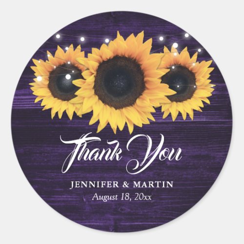 Purple Sunflower Wedding Thank You Stickers