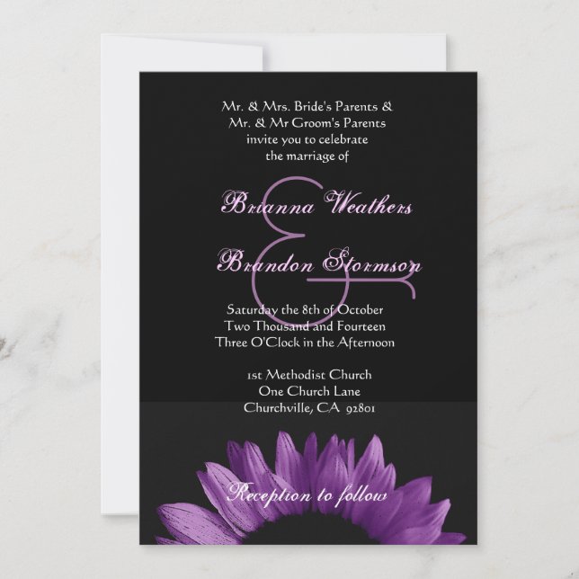Purple Sunflower Wedding Ver 002 Invitation (Front)