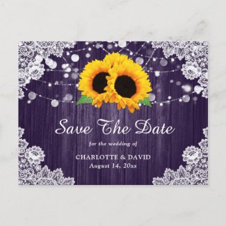 Purple Sunflower Wood Lace Wedding Save The Date