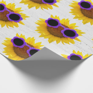 Purple Sunglasses On Sunflower Wrapping Paper