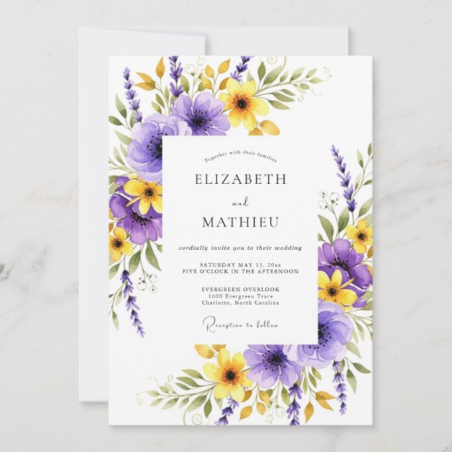 Purple Sunny Meadow Wedding Invitation (Front)
