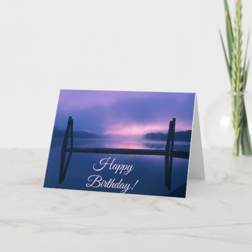 Purple Sunrise Water Landscape Birthday Card