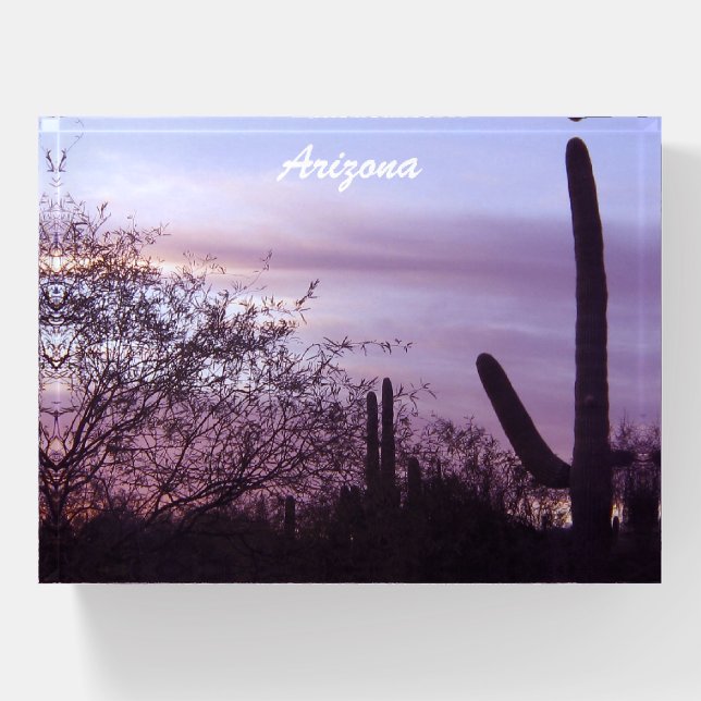 Purple Sunset and Saguaros Paperweight (Front)