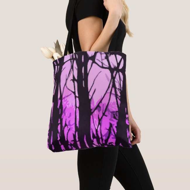 Purple Sunset and Trees Stained Glass Tote Bag
