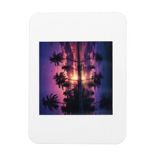 Purple Sunset Beach Palm Trees  Magnet