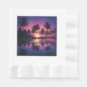 Purple Sunset Beach Palm Trees Napkins