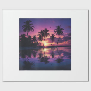 Purple Sunset Beach Palm Trees Wrapping Paper
