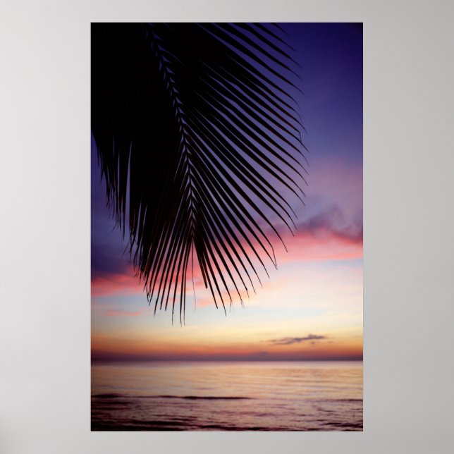 Purple Sunset Beach Tropical Palm Tree Silhouette Poster (Front)