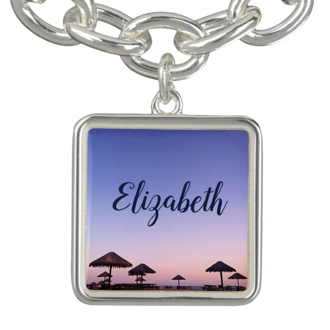 Purple Sunset California Beach Photo Add Your Name Bracelet (Design)