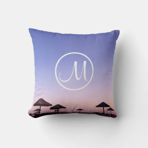 Purple Sunset California Beach Photo Monogram Name Throw Pillow