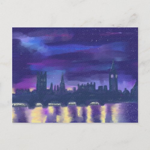 Purple Sunset London Cityscape Modern Art Painting Postcard