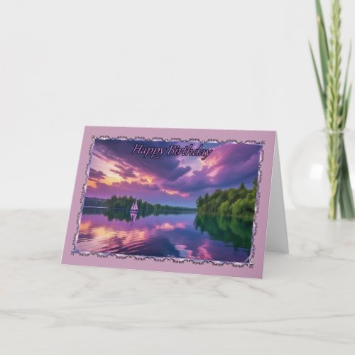 Purple Sunset Mans Birthday Card