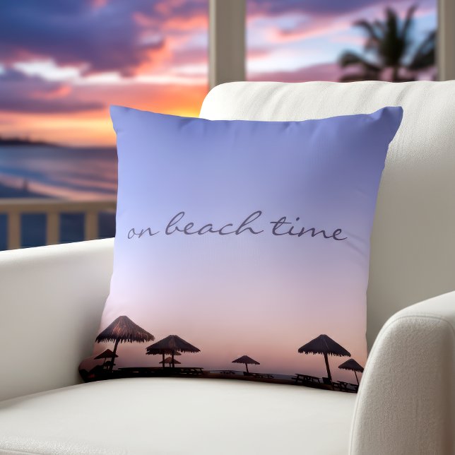 Purple Sunset On Beach Time California Photography Throw Pillow (Creator Uploaded)