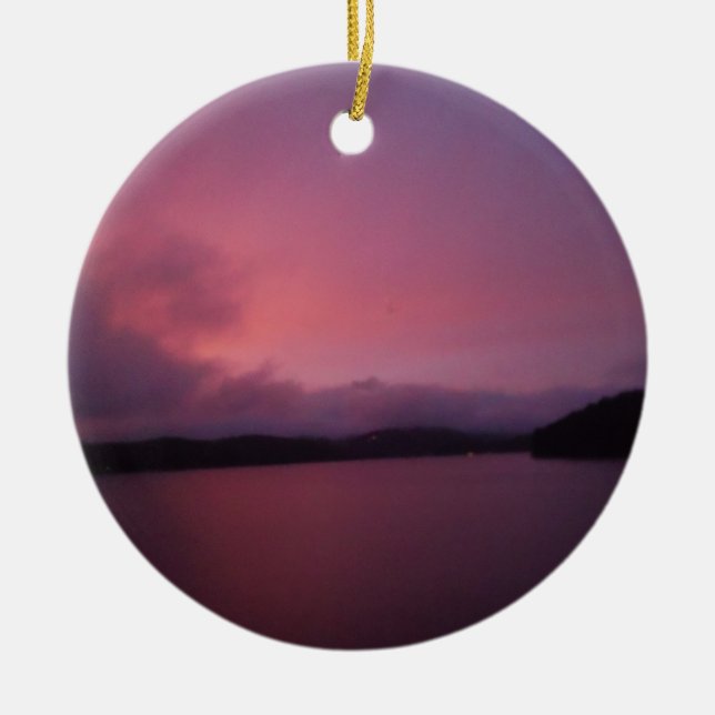 Purple sunset on Lake Arrowhead Ceramic Ornament (Front)