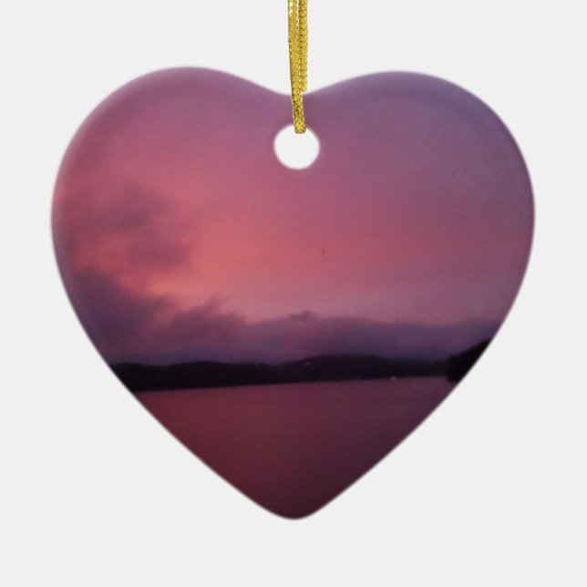 Purple sunset on Lake Arrowhead Ceramic Ornament (Front)