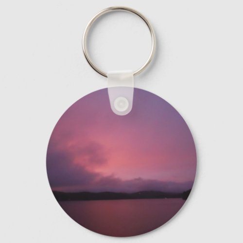 Purple sunset on Lake Arrowhead Keychain