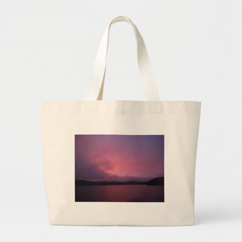 Purple sunset on Lake Arrowhead Large Tote Bag