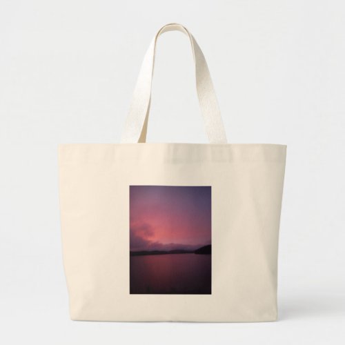 Purple sunset on Lake Arrowhead Large Tote Bag