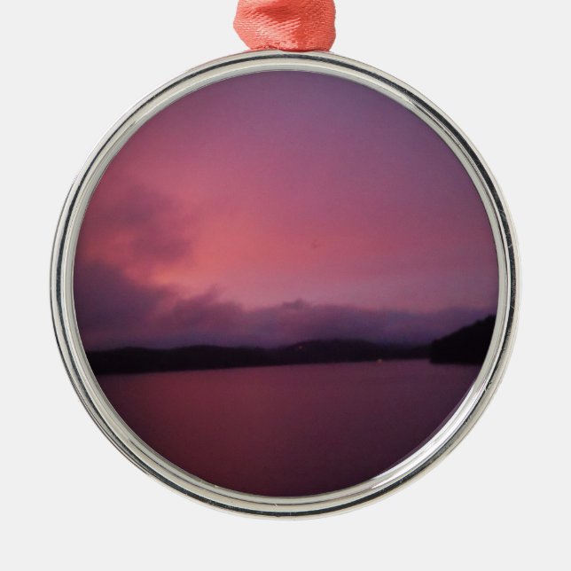 Purple sunset on Lake Arrowhead Metal Ornament (Front)