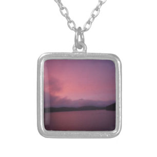 Purple sunset on Lake Arrowhead Silver Plated Necklace