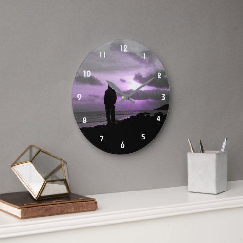 Purple Sunset  Silhouette Large Clock