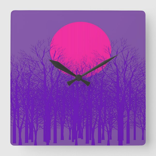 Purple Sunset Square Wall Clock (Front)