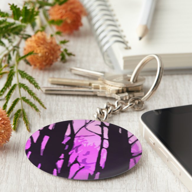 Purple Sunset Stained Glass Abstract Keychain