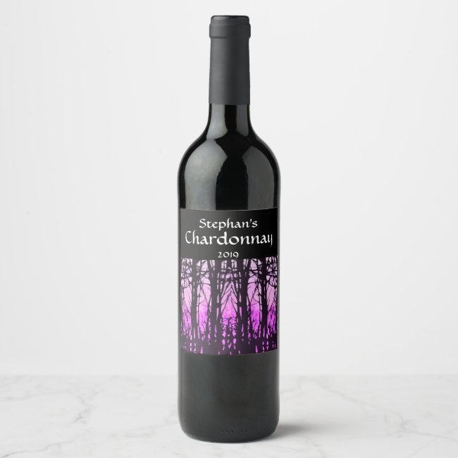 Purple Sunset Stained Glass Abstract Wine Label