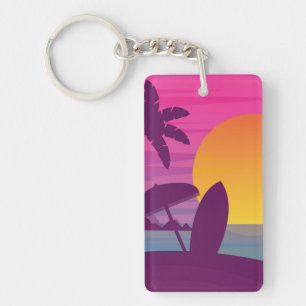 Purple sunset surf beach keychain