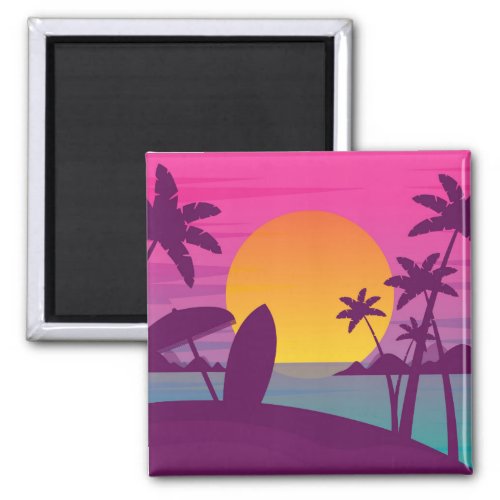 Purple sunset surf beach magnet