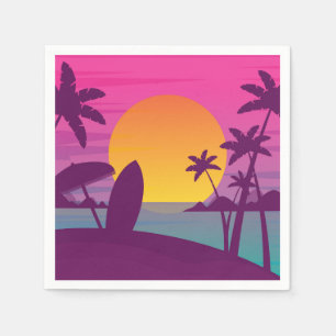 Purple sunset surf beach napkins