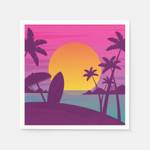 Purple sunset surf beach napkins