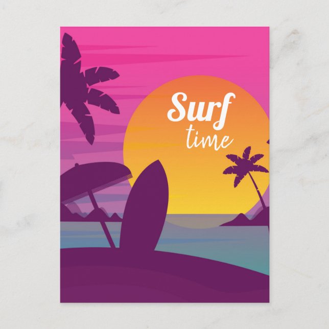 Purple sunset surf beach postcard (Front)